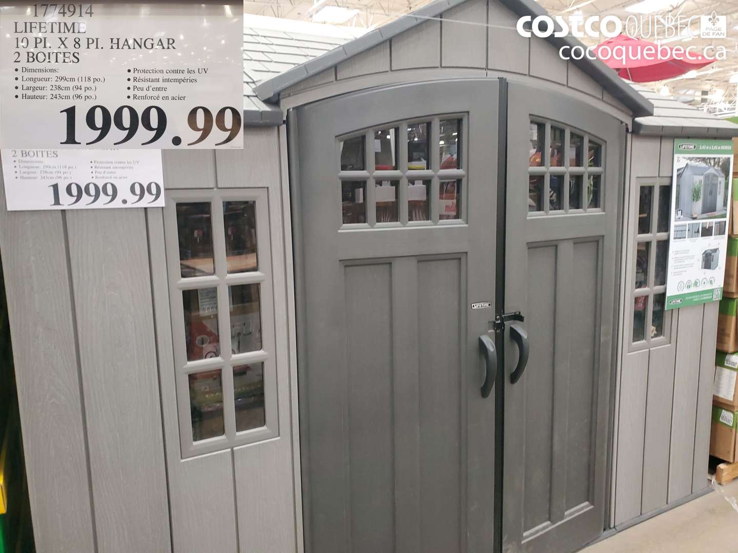 1774914 LIFETIME 10 PI. X 8 PI. HANGAR 2 BOITES $1999.99