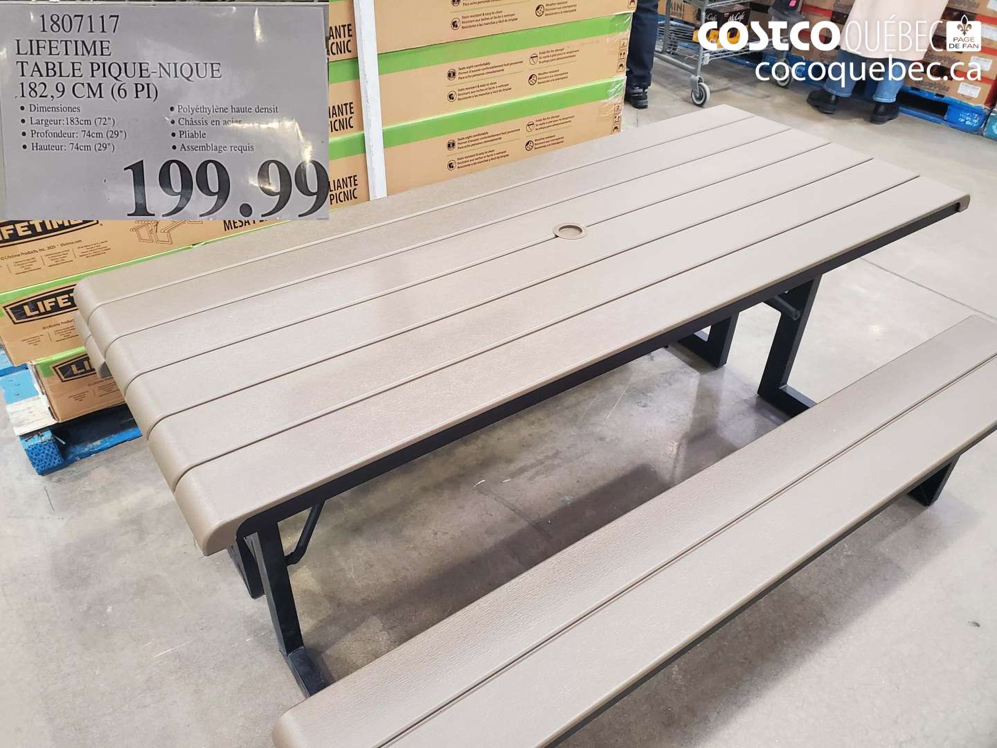 1807117 LIFETIME TABLE PIQUE-NIQUE 182,9 CM (6 PI) $199.99
