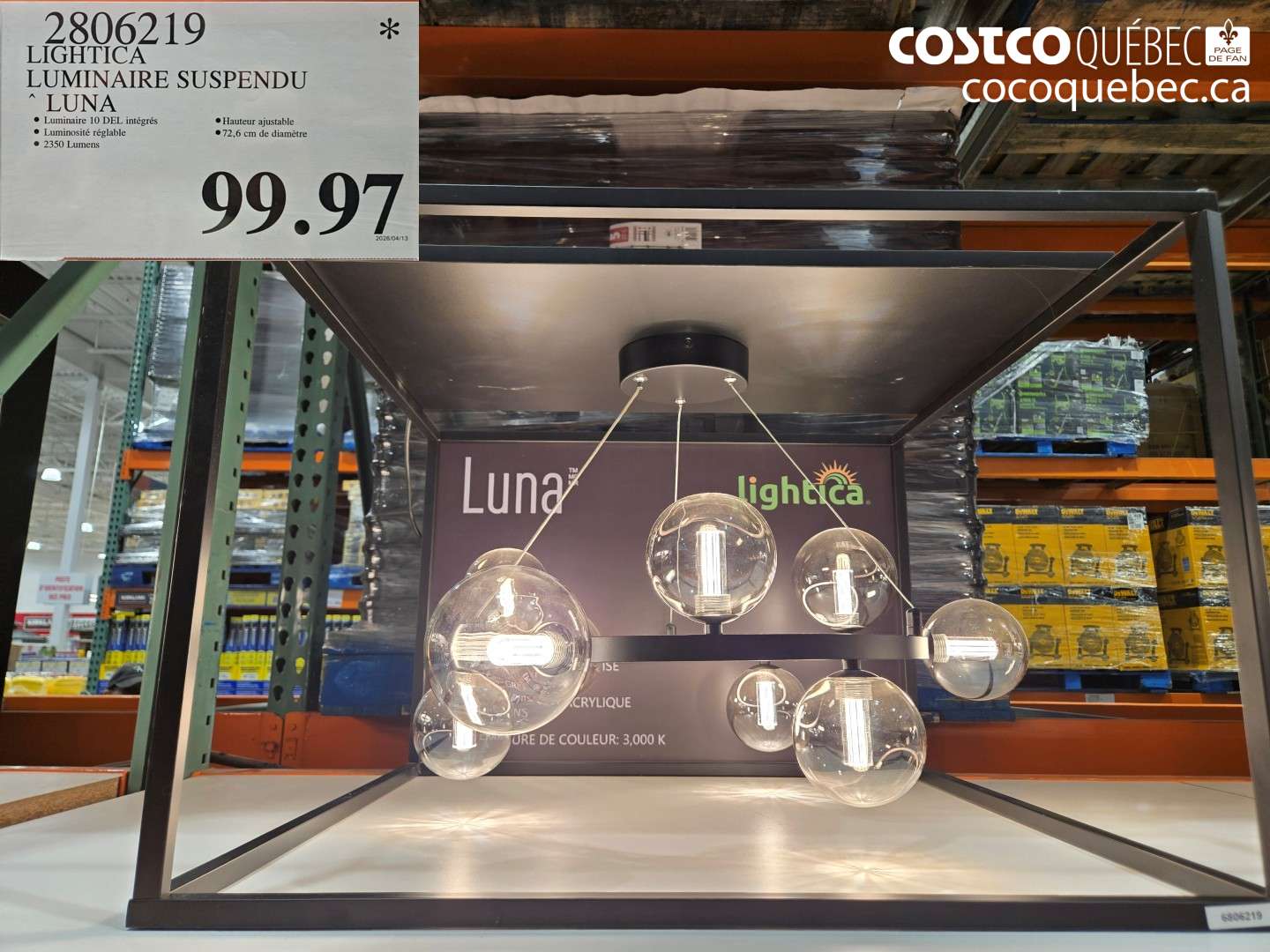 2806219 LIGHTICA LUMINAIRE SUSPENDU LUNA $99.97