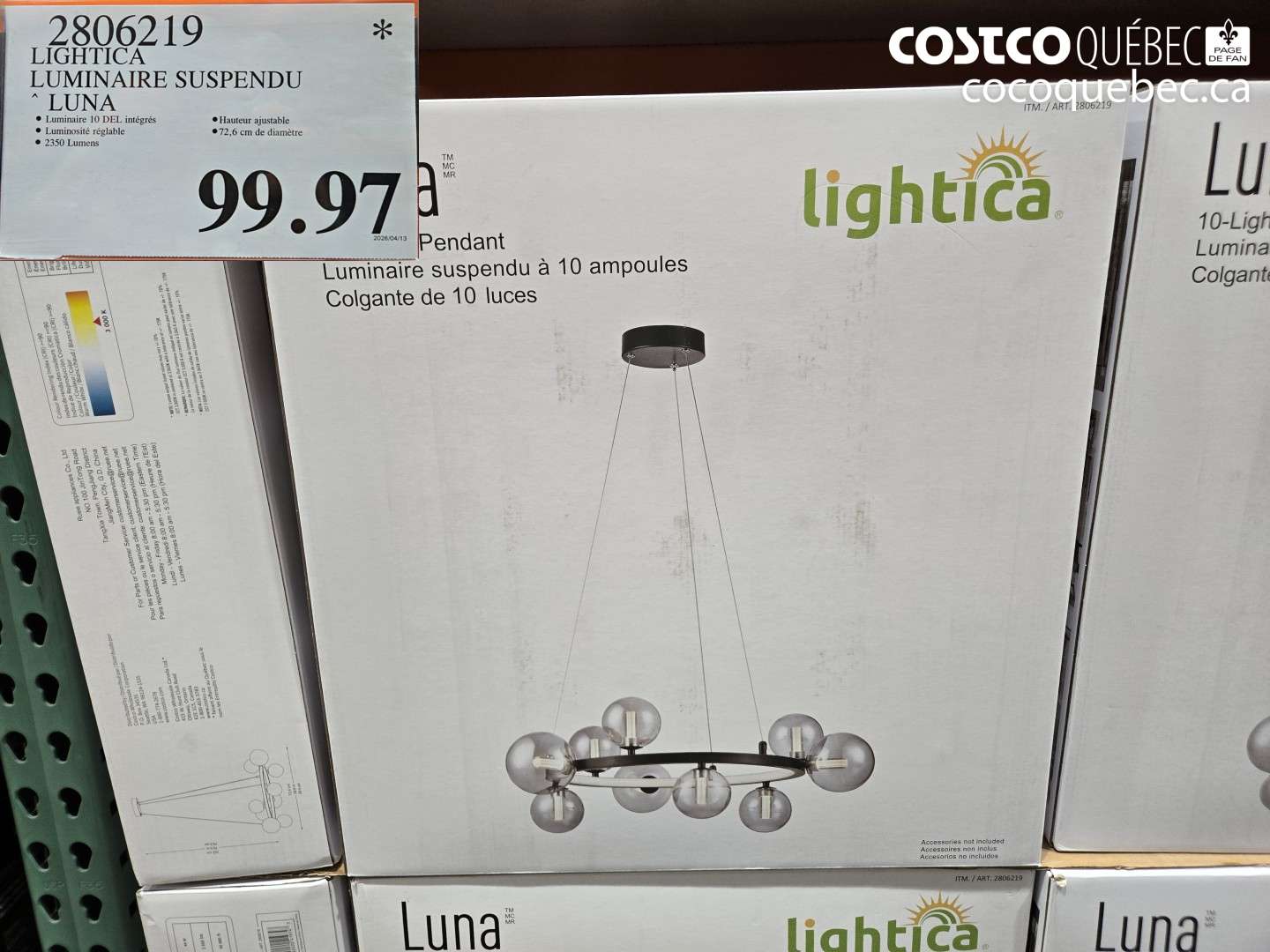 2806219 LIGHTICA LUMINAIRE SUSPENDU LUNA $99.97