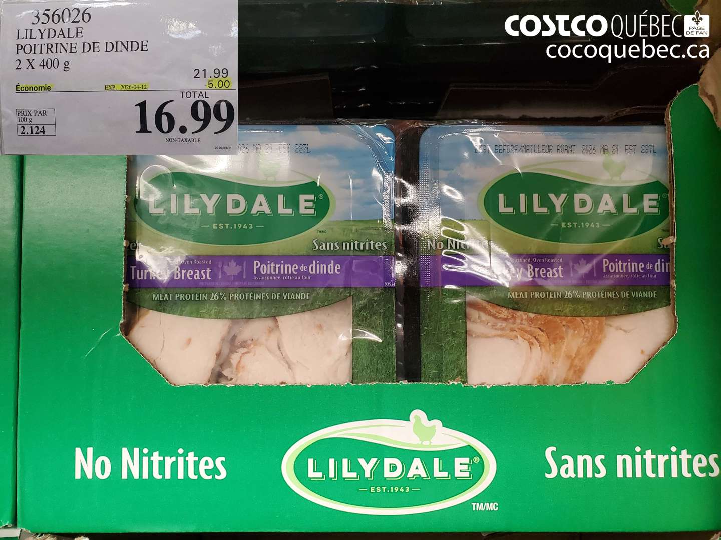 356026 LILYDALE POITRINE DE DINDE 2 X 400 G ($5.00 INSTANT SAVINGS EXPIRES ON 2026-04-12) $16.99