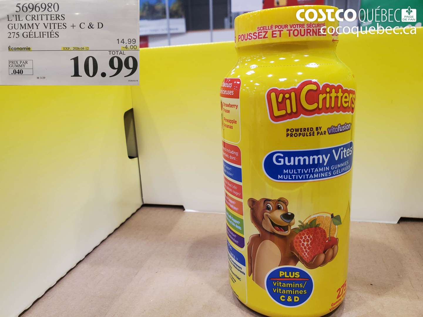 5696980 L'IL CRITTERS GUMMY VITES + C & D 275 GELIFIES ($4.00 INSTANT SAVINGS EXPIRES ON 2026-04-12) $10.99