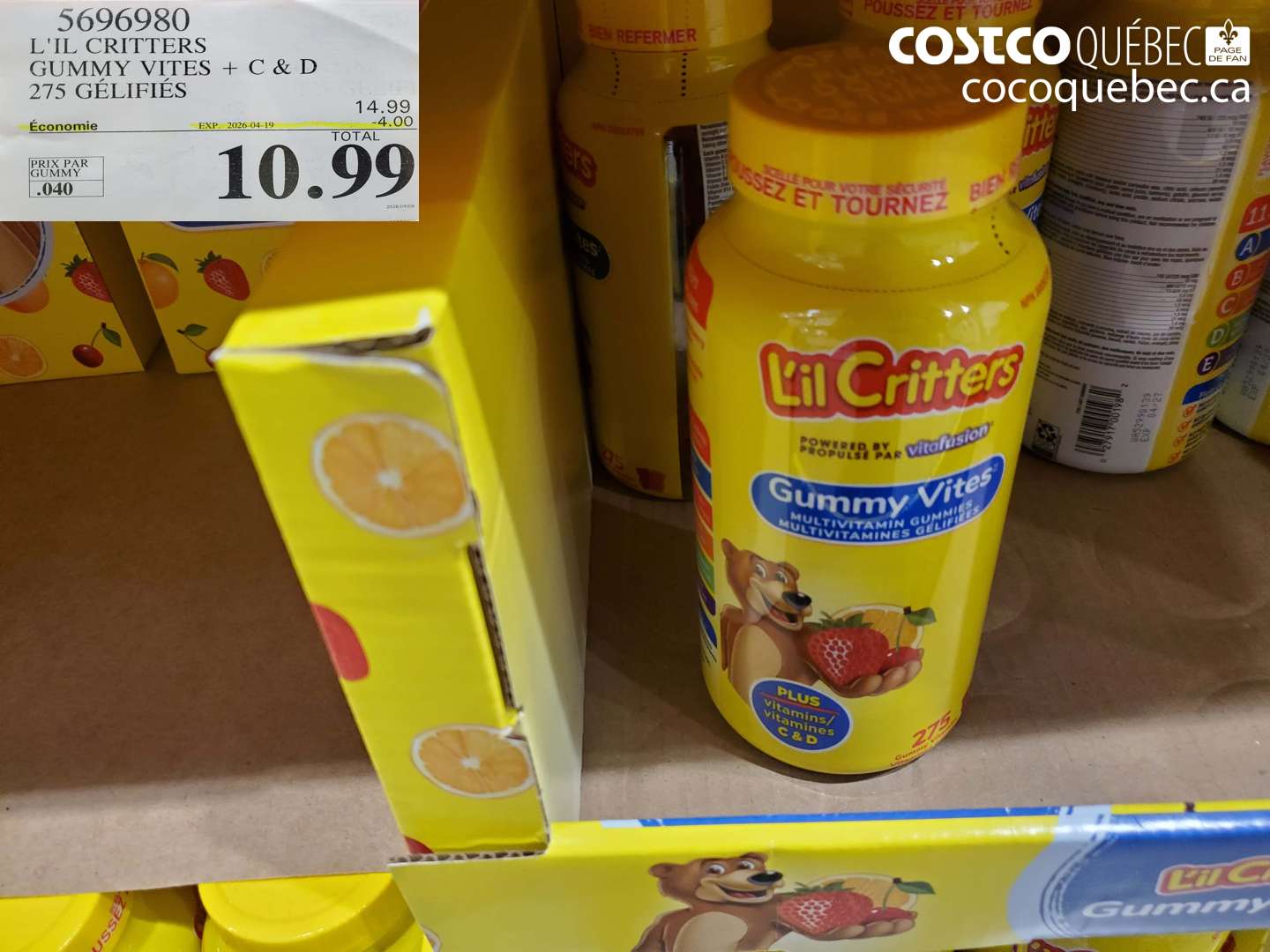 5696980 L'IL CRITTERS GUMMY VITES + C & D 275 GELIFIES ($4.00 INSTANT SAVINGS EXPIRES ON 2026-04-19) $10.99