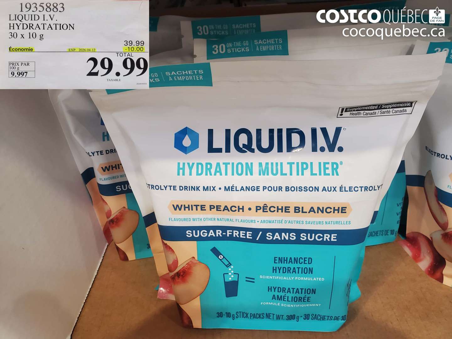 1935883 LIQUID I.V. HYDRATATION 30 X 10 G ($10.00 INSTANT SAVINGS EXPIRES ON 2026-04-12) $29.99