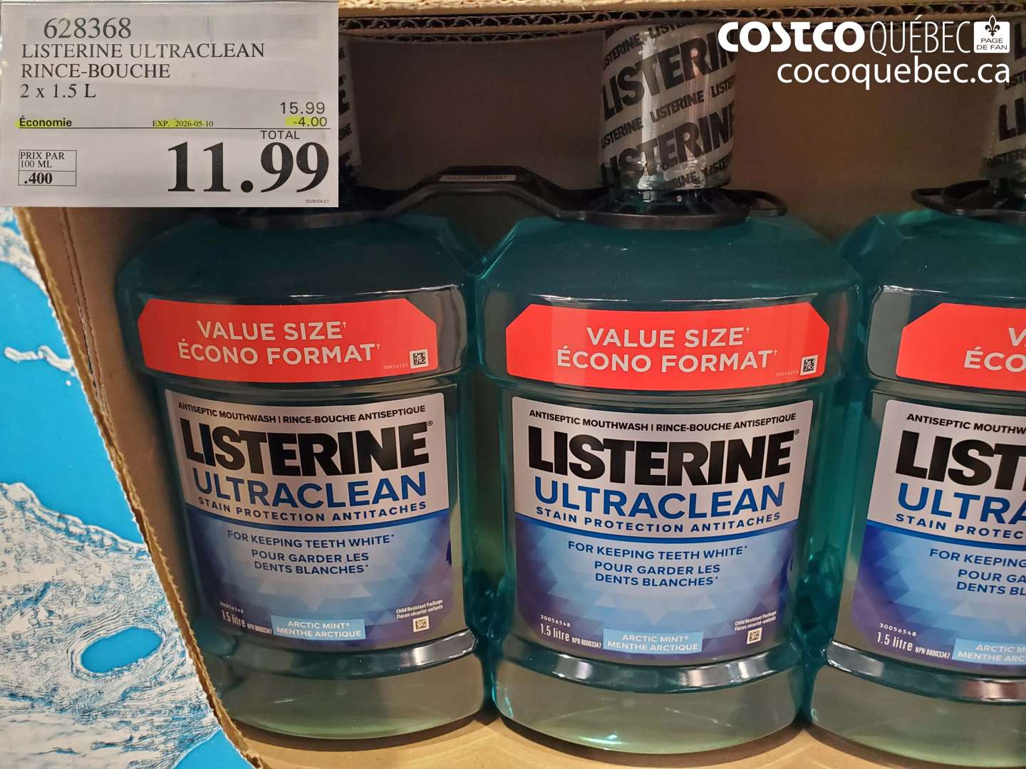 628368 LISTERINE ULTRACLEAN RINCE-BOUCHE 2 X 1.5 L ($4.00 INSTANT SAVINGS EXPIRES ON 2026-05-10) $11.99