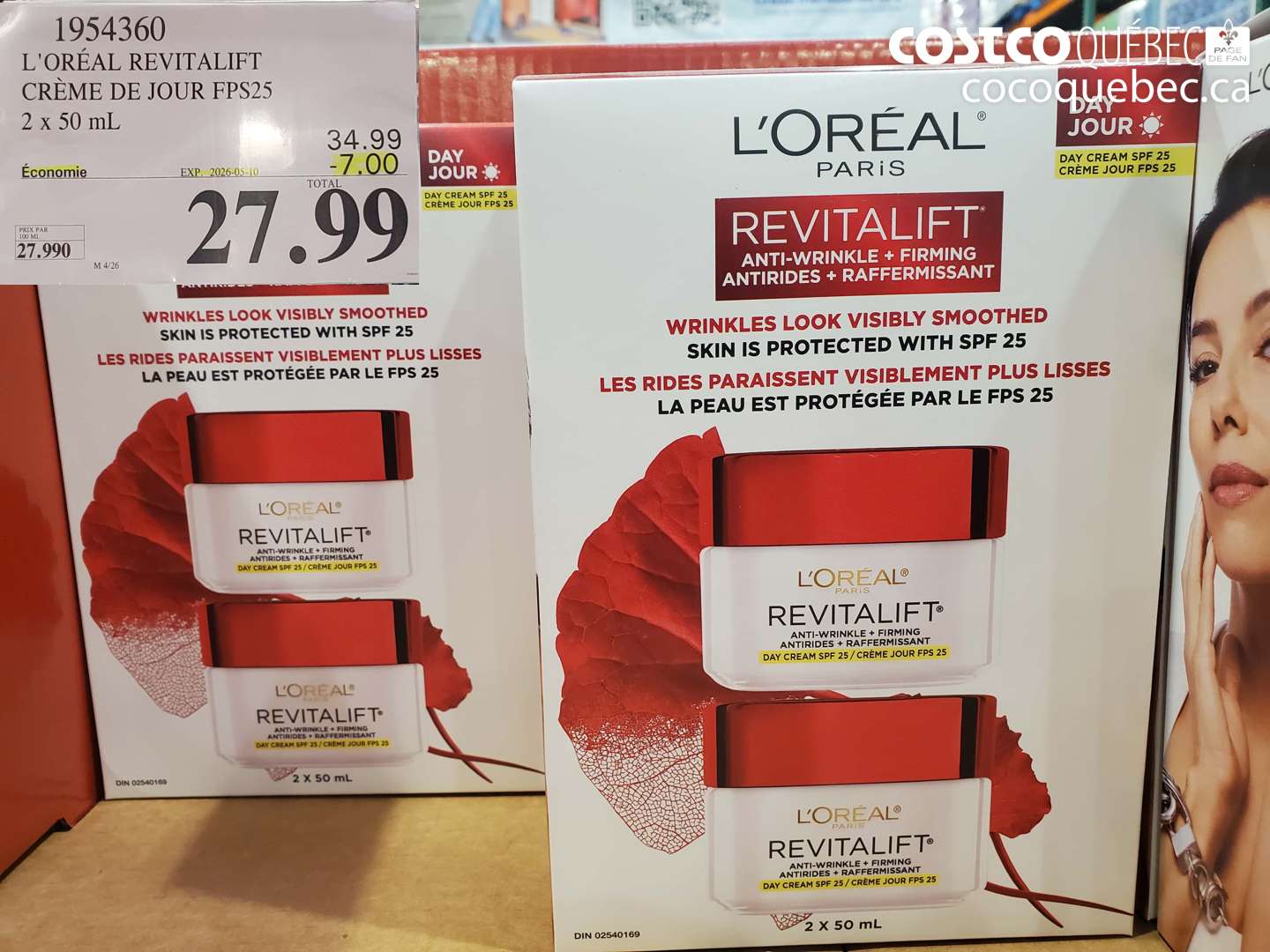 1954360 L'ORÉAL REVITALIFT CRÈME DE JOUR FPS25 2 X 50 ML ($7.00 INSTANT SAVINGS EXPIRES ON 2026-05-10) $27.99