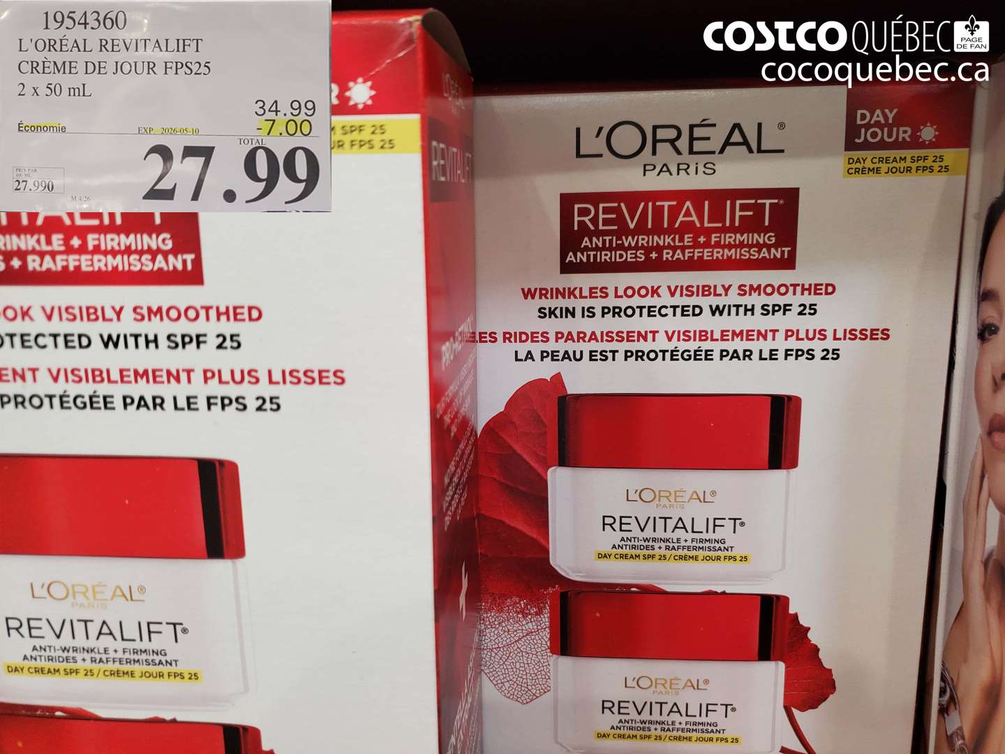 1954360 L'ORÉAL REVITALIFT CRÈME DE JOUR FPS25 2 X 50 ML ($7.00 INSTANT SAVINGS EXPIRES ON 2026-05-10) $27.99