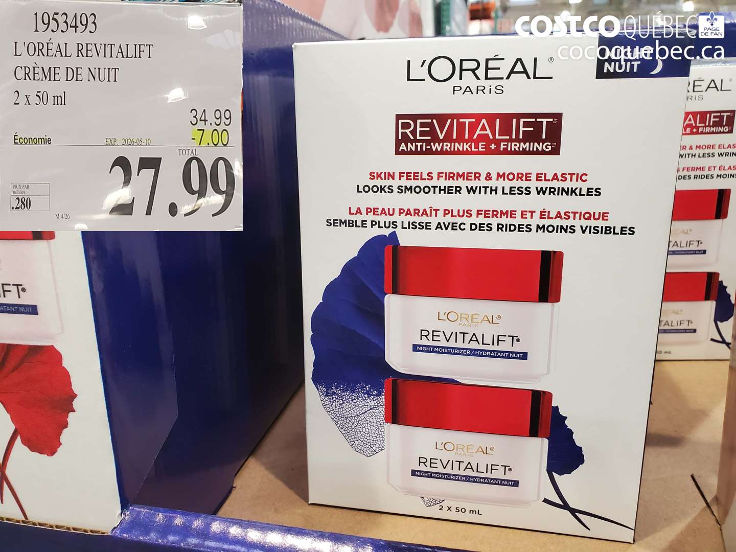 1953493 L'OREAL REVITALIFT CREME DE NUIT 2 X 50 ML ($7.00 INSTANT SAVINGS EXPIRES ON 2026-05-10) $27.99