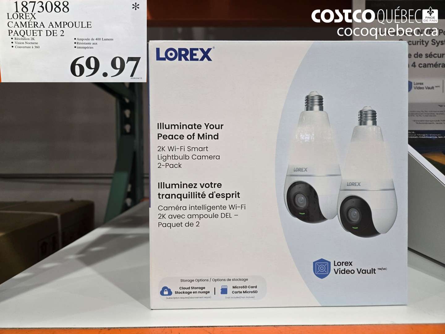 1873088 LOREX CAMÉRA AMPOULE PAQUET DE 2 $69.97