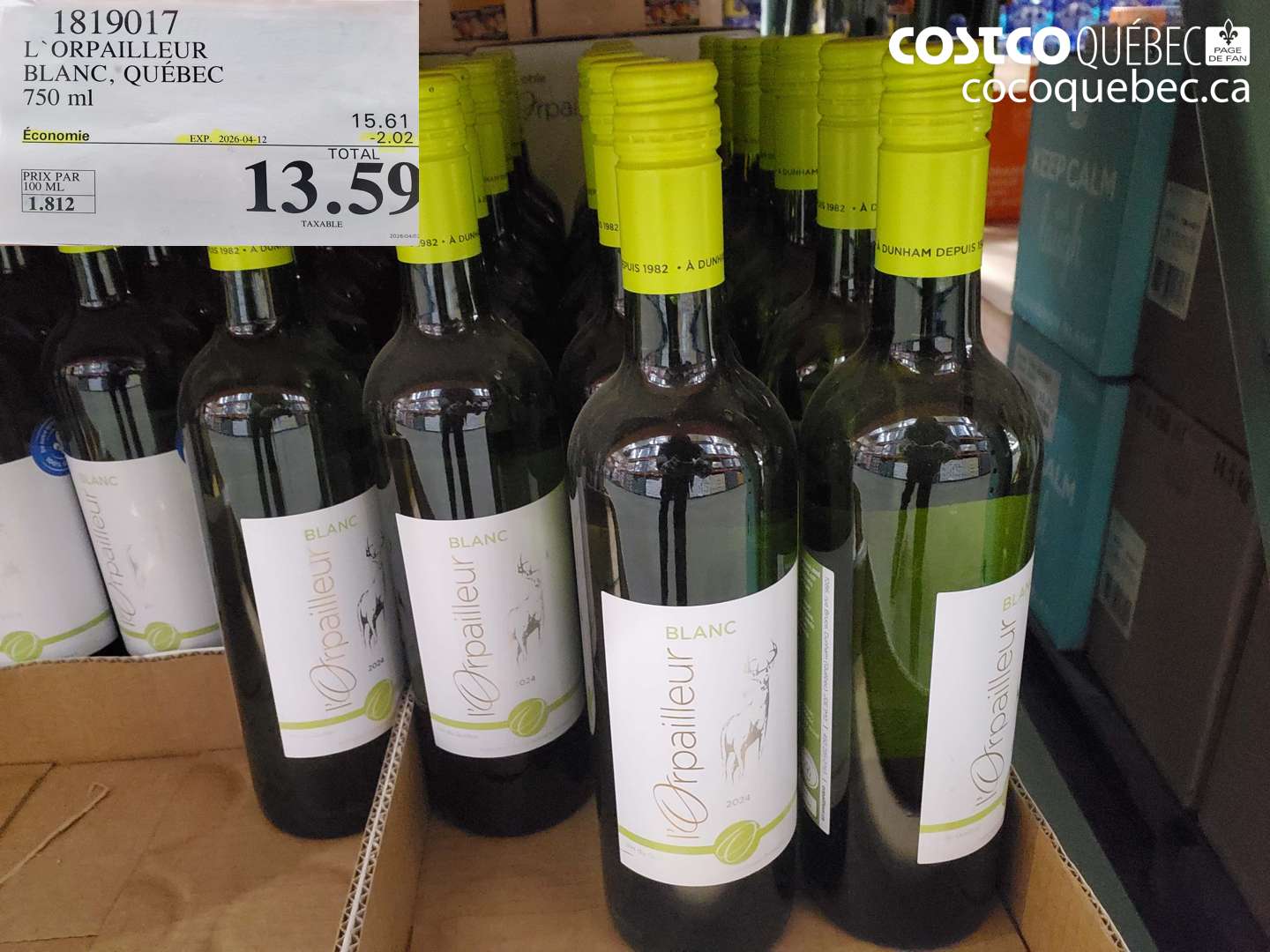 1819017 L'ORPAILLEUR BLANC, QUÉBEC 750 ML ($2.02 INSTANT SAVINGS EXPIRES ON 2026-04-12) $13.59