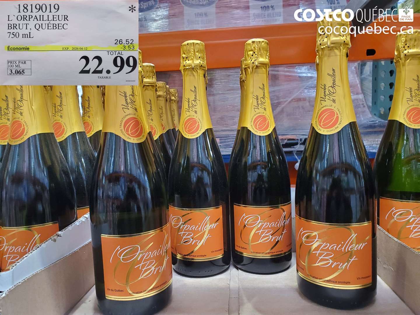 1819019 L'ORPAILLEUR BRUT, QUÉBEC 750 ML ($3.53 INSTANT SAVINGS EXPIRES ON 2026-04-12) $22.99