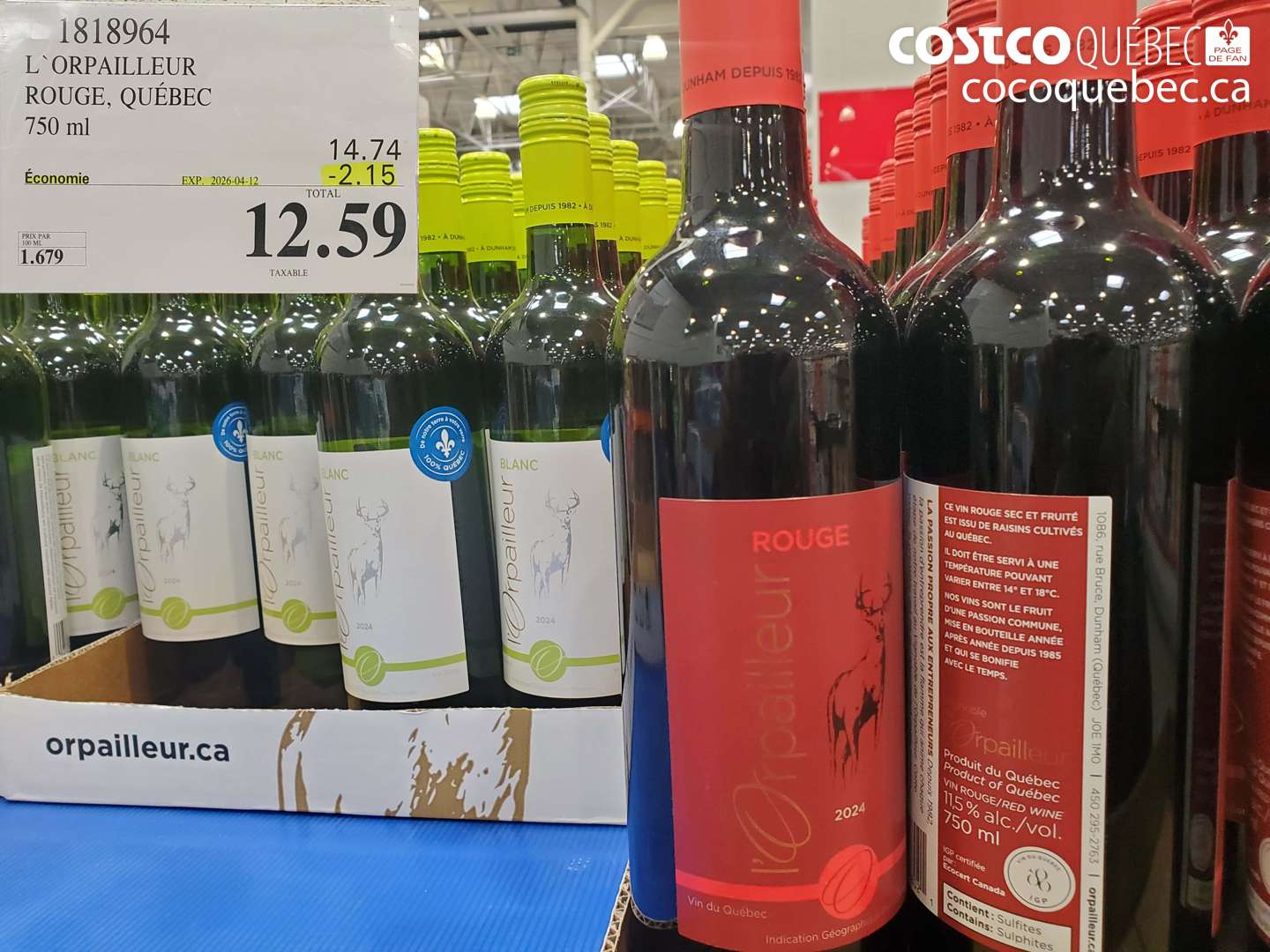 1818964 L'ORPAILLEUR ROUGE, QUÉBEC 750 ML ($2.15 INSTANT SAVINGS EXPIRES ON 2026-04-12) $12.59