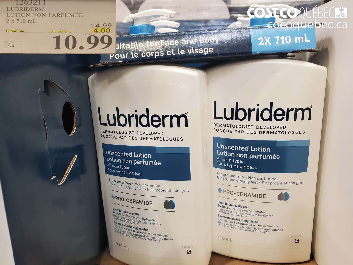 1263211 LUBRIDERM LOTION NON PARFUMÉE 2 X 710 ML ($4.00 INSTANT SAVINGS EXPIRES ON 2026-04-12) $10.99
