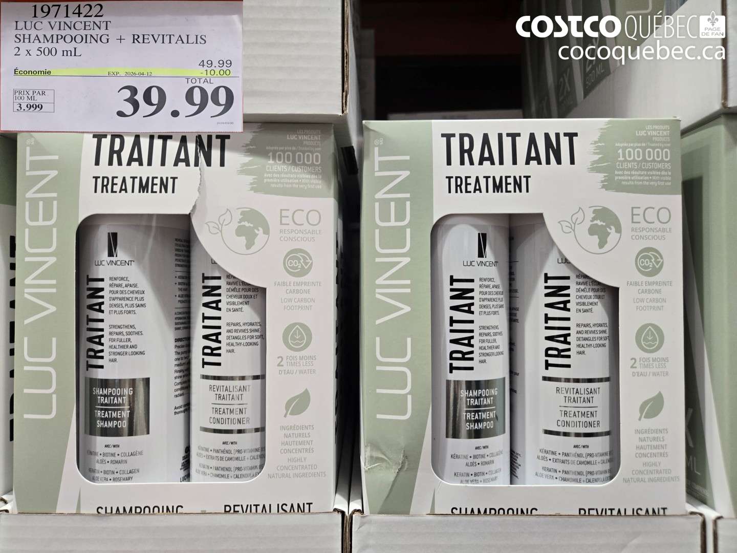 1971422 LUC VINCENT SHAMPOOING + REVITALIS 2 X 500 ML ($10.00 INSTANT SAVINGS EXPIRES ON 2026-04-12) $39.99