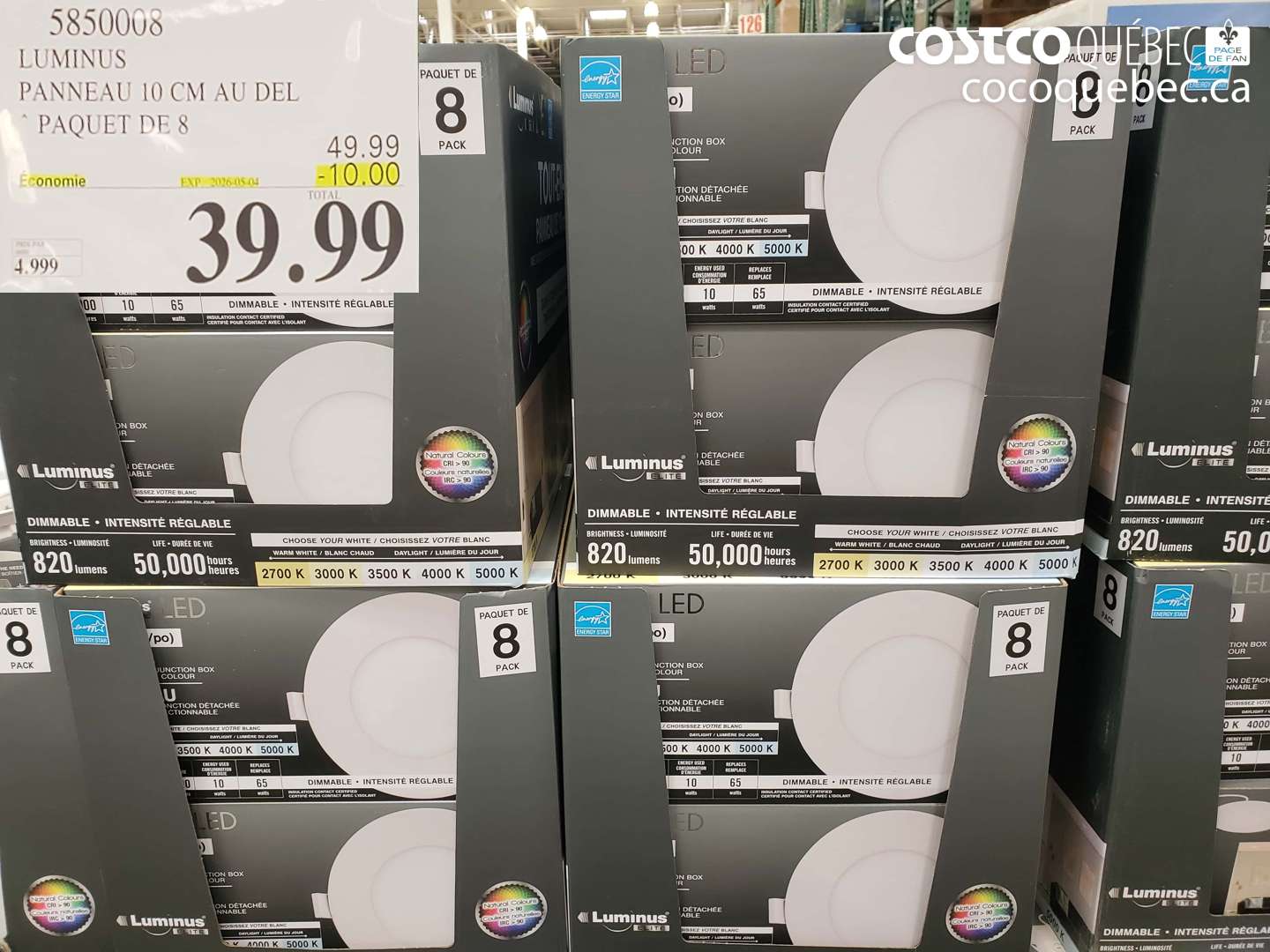 5850008 LUMINUS PANNEAU 10 CM AU DEL PAQUET DE 8 ($10.00 INSTANT SAVINGS EXPIRES ON 2026-05-04) $39.99
