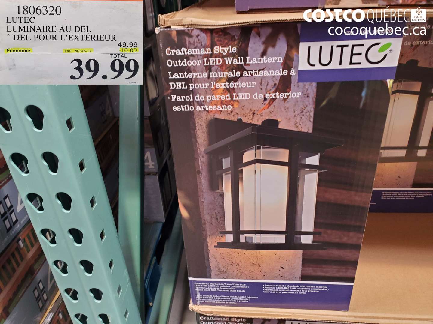 1806320 LUTEC LUMINAIRE AU DEL POUR L'EXTERIEUR ($10.00 INSTANT SAVINGS EXPIRES ON 2026-05-10) $39.99