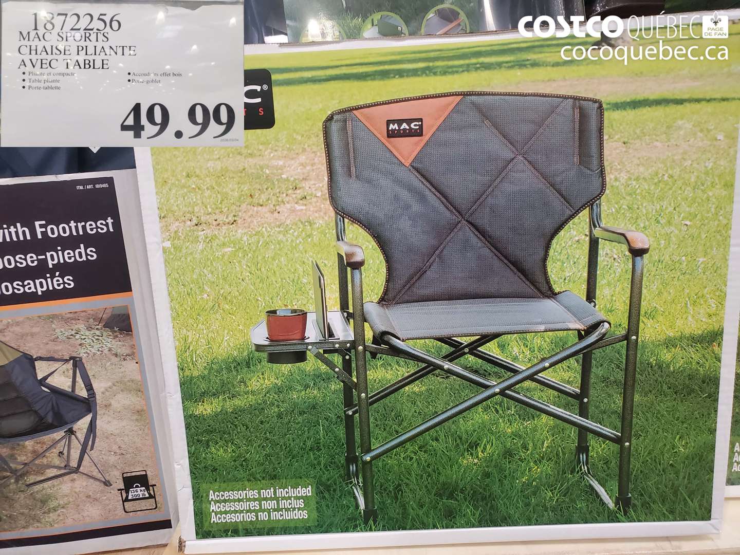 1872256 MAC SPORTS CHAISE PLIANTE AVEC TABLE $49.99