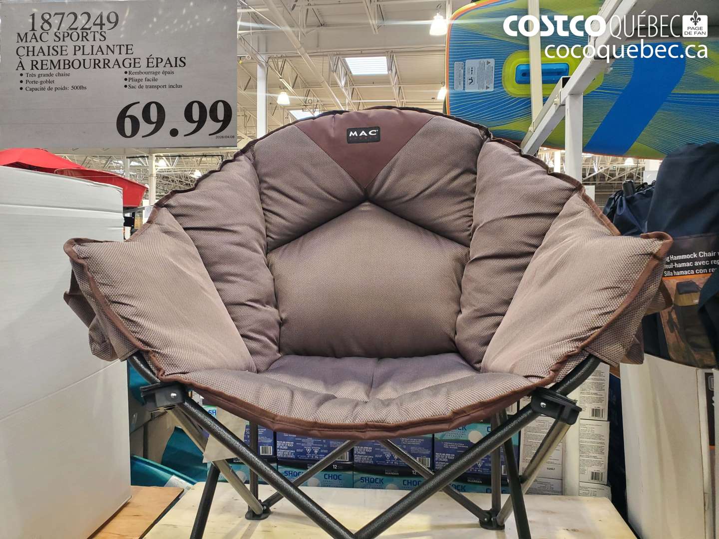 1872249 MAC SPORTS CHAISE PLIANTE À REMBOURRAGE ÉPAIS $69.99