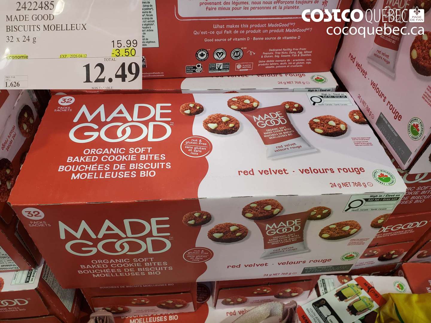 2422485 MADE GOOD BISCUITS MOELLEUX 32 X 24 G ($3.50 INSTANT SAVINGS EXPIRES ON 2026-04-12) $12.49