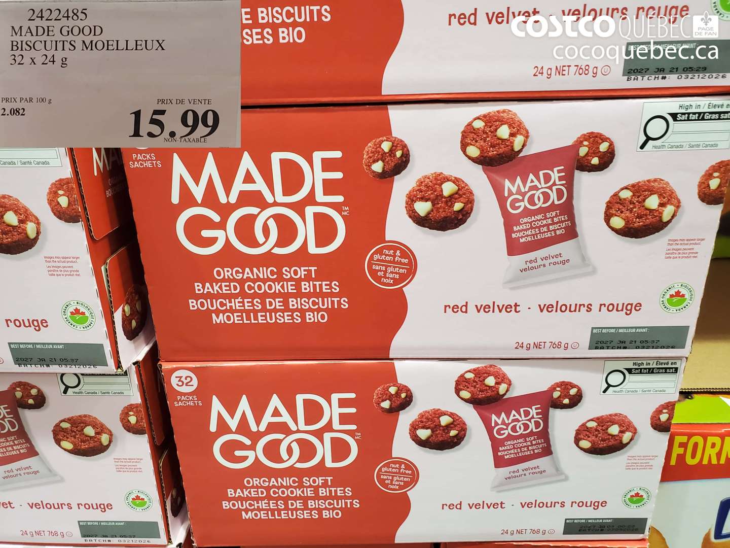 2422485 MADE GOOD BISCUITS MOELLEUX 32 X 24 G $15.99