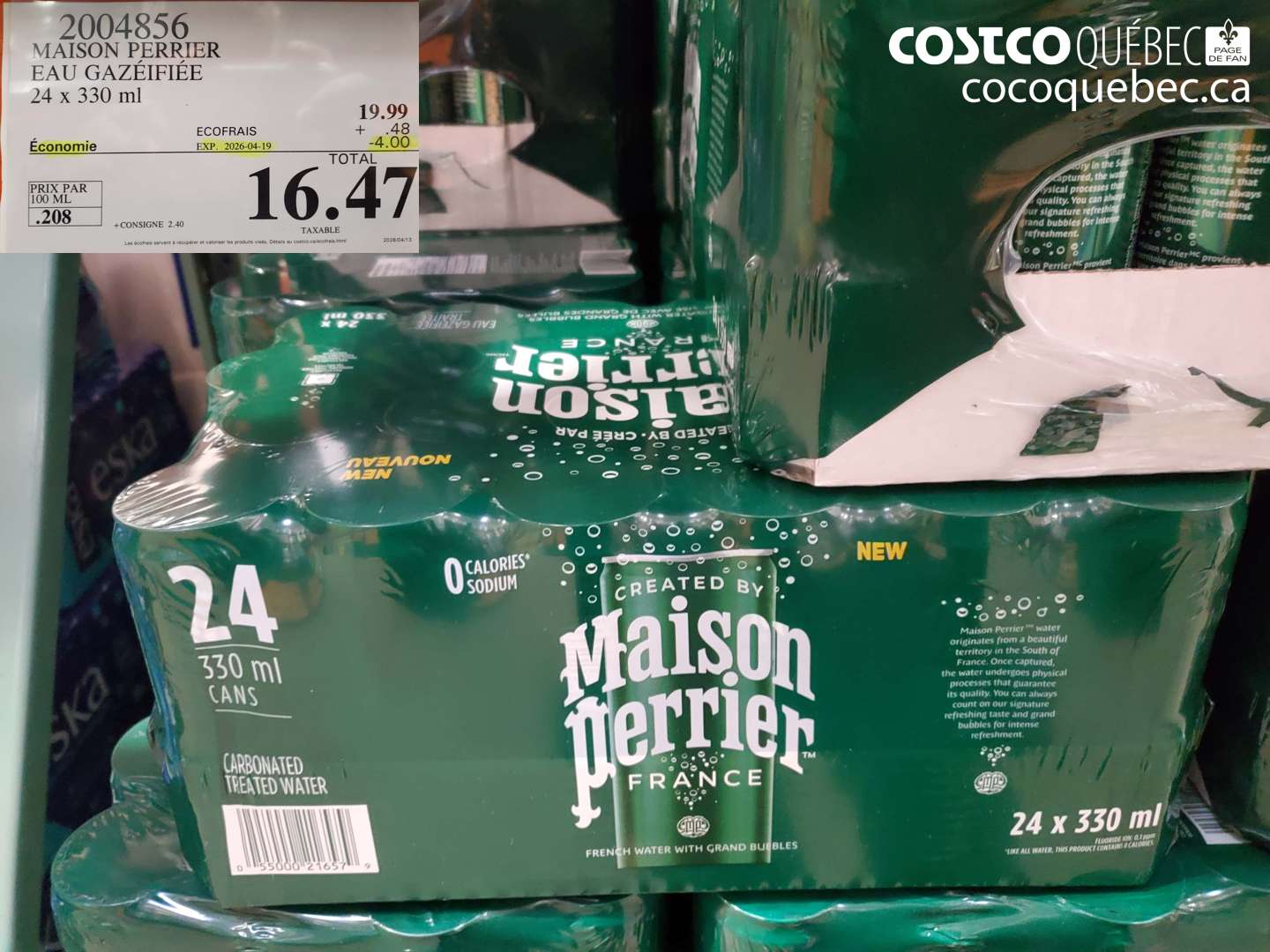 2004856 MAISON PERRIER EAU GAZÉIFIÉE 24 X 330 ML ($4.00 INSTANT SAVINGS EXPIRES ON 2026-04-19) $16.47