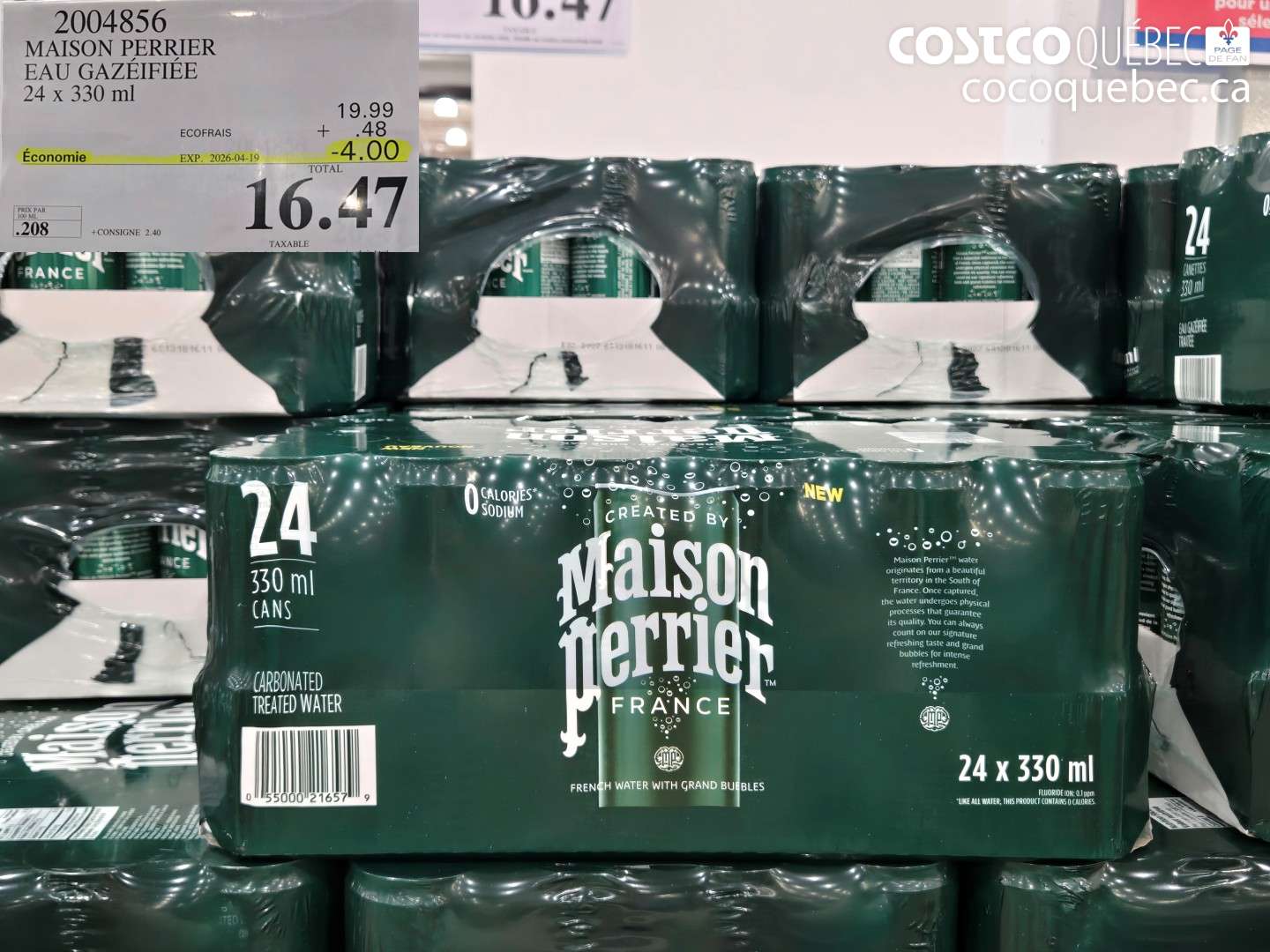 2004856 MAISON PERRIER EAU GAZÉIFIÉE 24 X 330 ML ($4.00 INSTANT SAVINGS EXPIRES ON 2026-04-19) $16.47