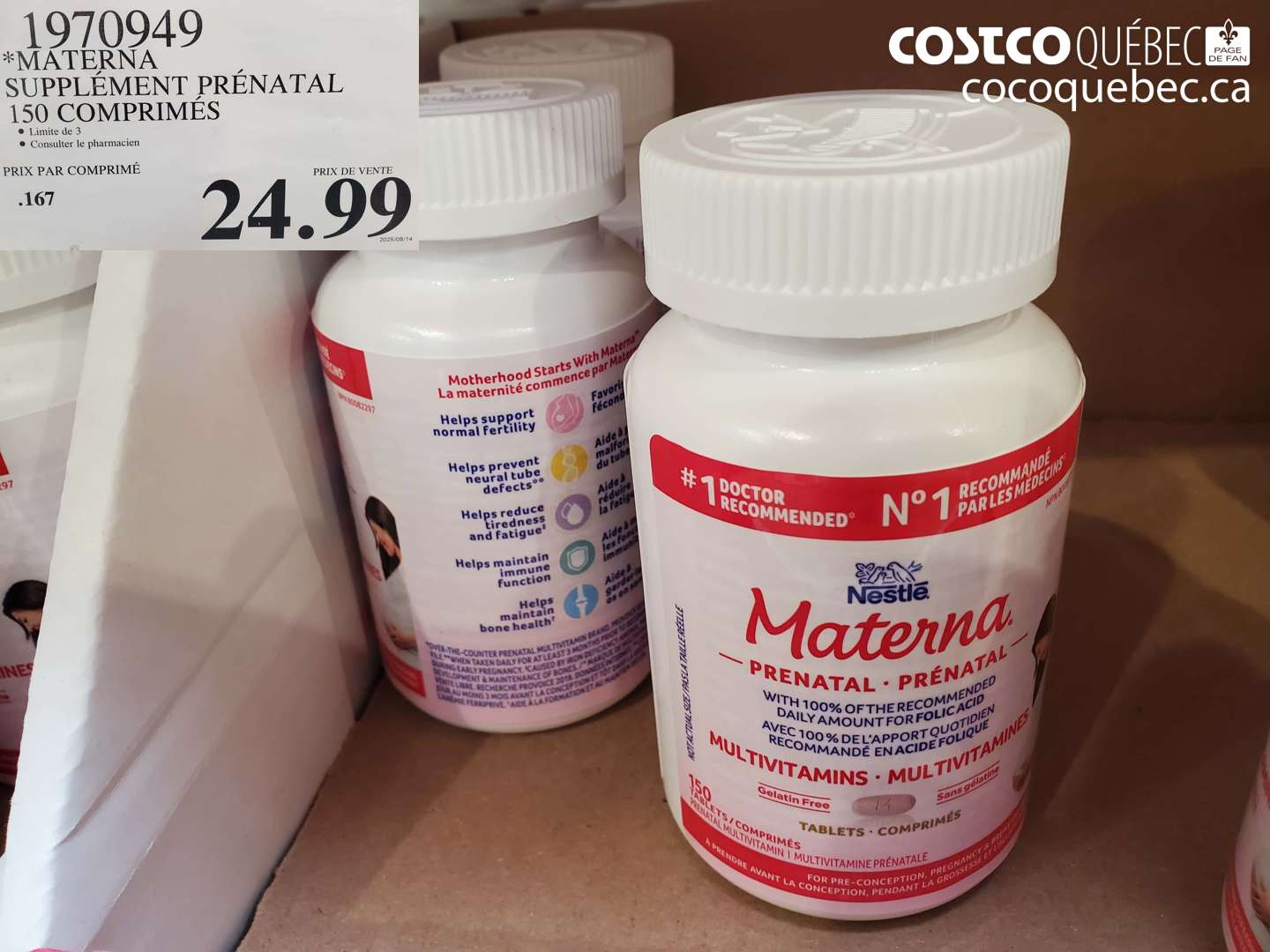 1970949 MATERNA SUPPLEMENT PRENATAL 150 COMPRIMÉS $24.99