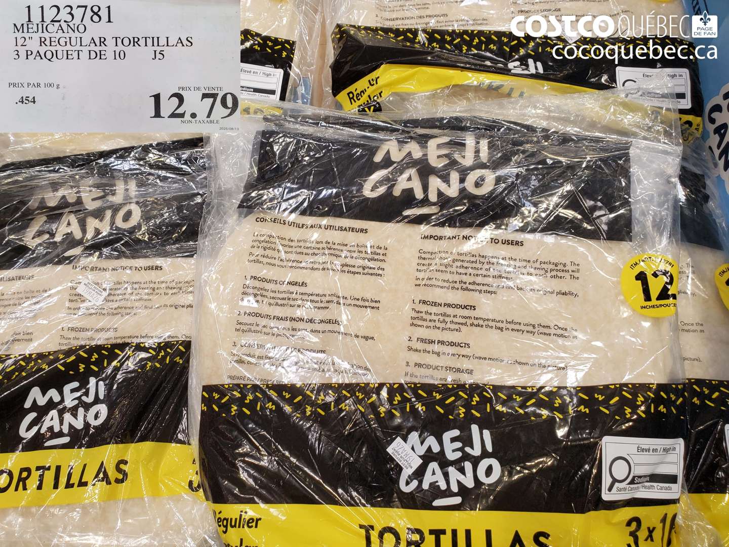 1123781 MEJICANO 12 REGULAR TORTILLAS 3 PAQUET DE 10 $12.79