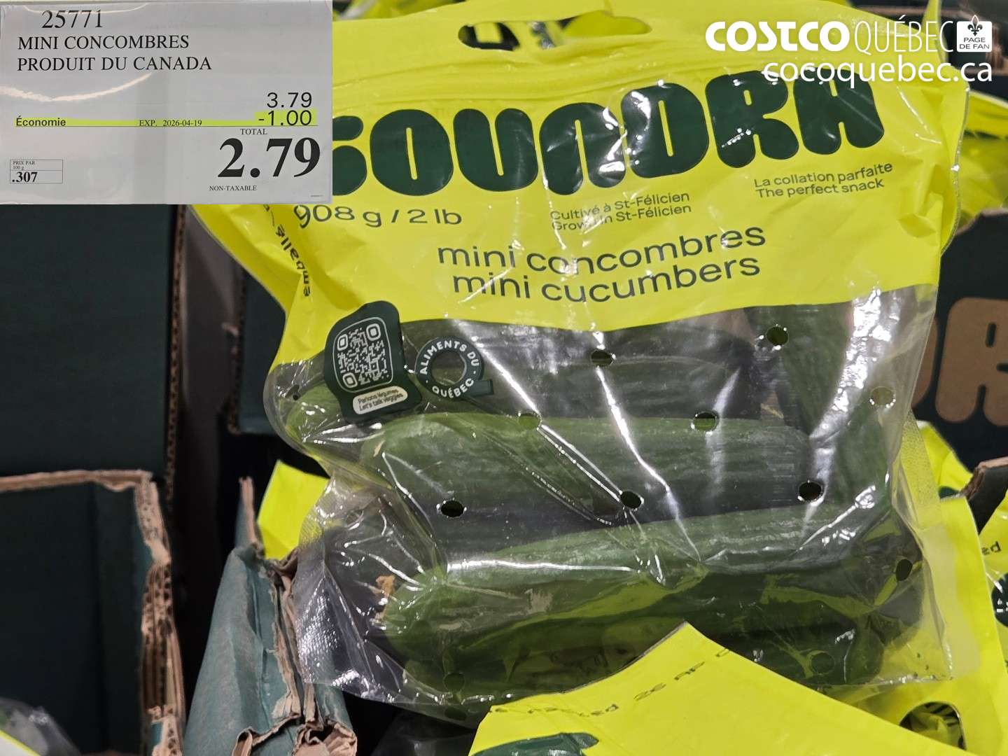 25771 MINI CONCOMBRES PRODUIT DU CANADA ($1.00 INSTANT SAVINGS EXPIRES ON 2026-04-19) $2.79