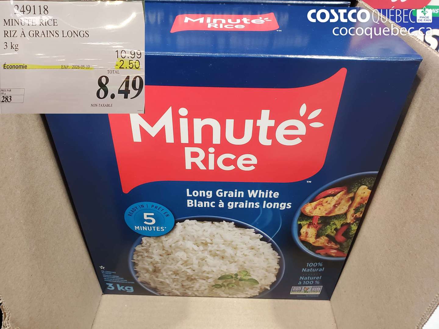 249118 MINUTE RICE RIZ A GRAINS LONGS ($2.50 INSTANT SAVINGS EXPIRES ON 2026-05-10) $8.49