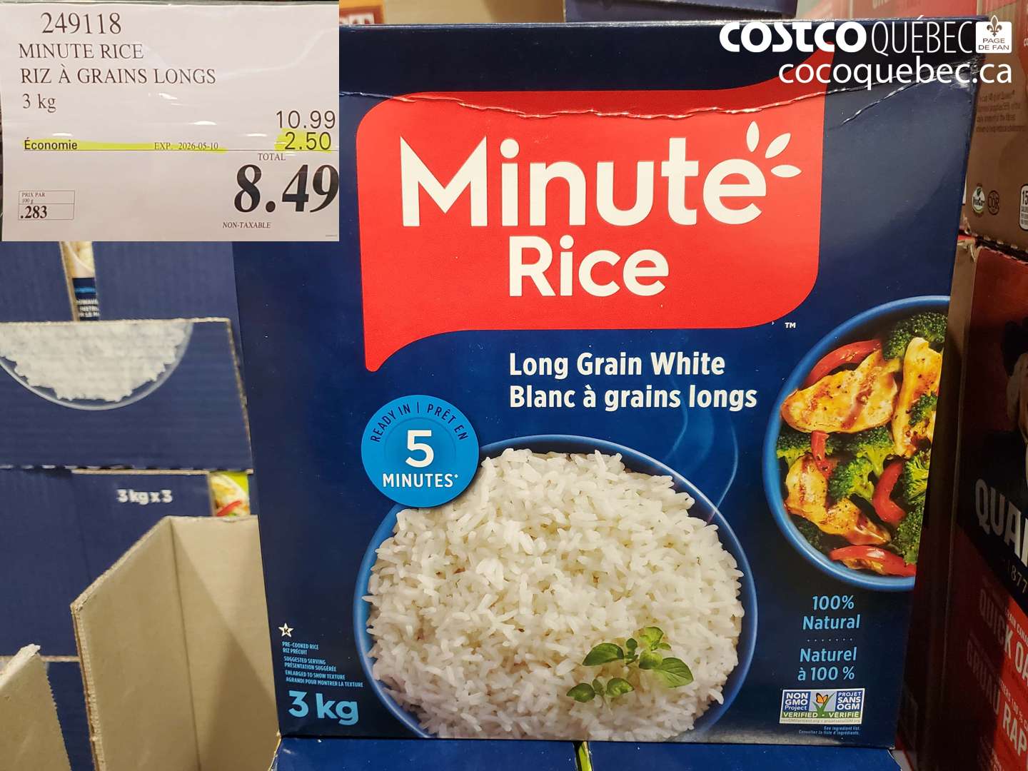249118 MINUTE RICE RIZ À GRAINS LONGS 3 KG ($2.50 INSTANT SAVINGS EXPIRES ON 2026-05-10) $8.49