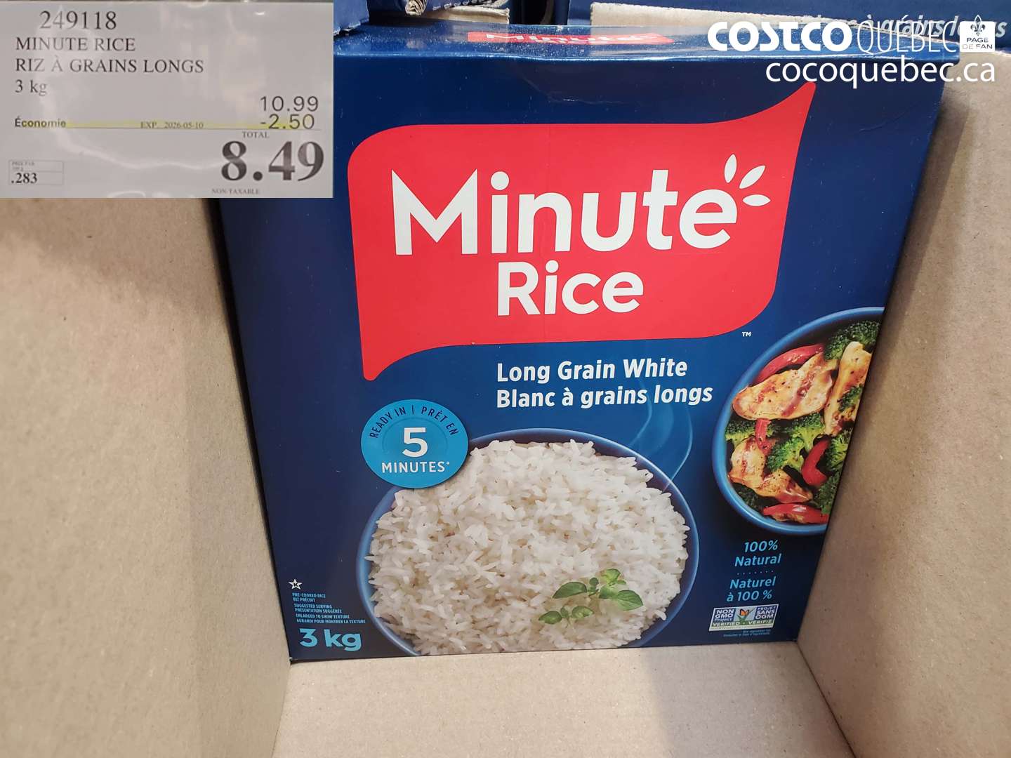 249118 MINUTE RICE RIZ A GRAINS LONGS 3 KG ($2.50 INSTANT SAVINGS EXPIRES ON 2026-05-10) $8.49