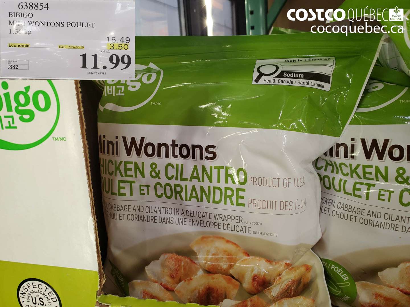 638854 MIN WONTONS POULET 1.36 KG ($3.50 INSTANT SAVINGS EXPIRES ON 2026-05-10) $11.99