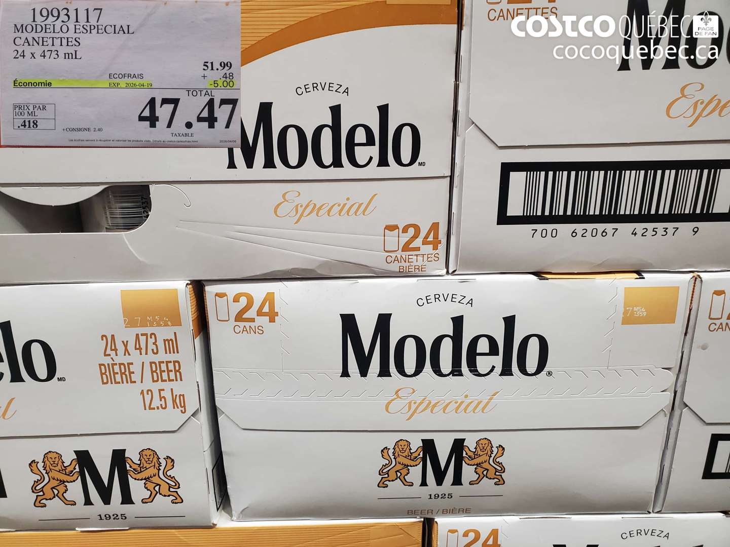 1993117 MODELO ESPECIAL CANETTES 24 X 473 ML ($5.00 INSTANT SAVINGS EXPIRES ON 2026-04-19) $47.47