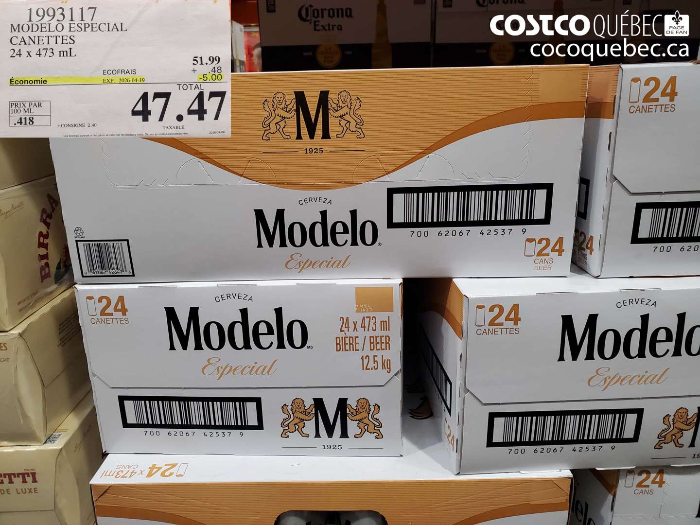 1993117 MODELO ESPECIAL CANETTES 24 X 473 ML ($5.00 INSTANT SAVINGS EXPIRES ON 2026-04-19) $47.47