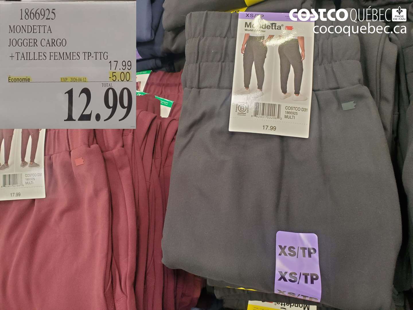 1866925 MONDETA JOGGER CARGO + TAILLES FEMMES TP-TTG ($5.00 INSTANT SAVINGS EXPIRES ON 2026-04-12) $12.99