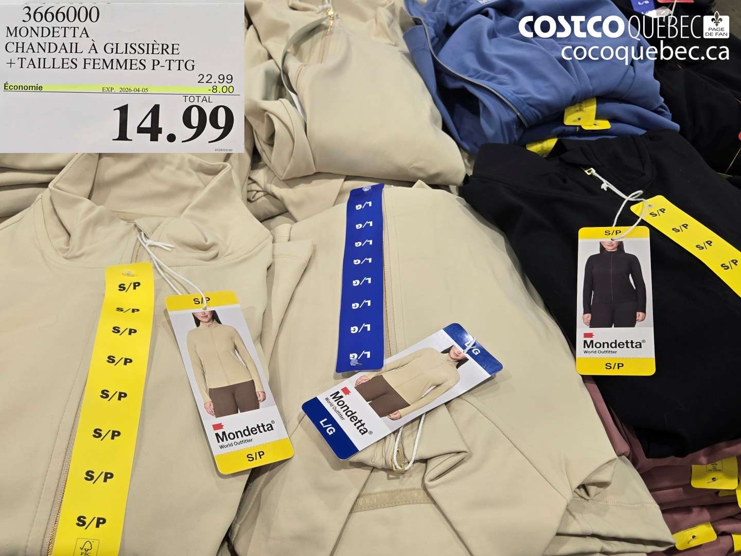 366600 MONDETTA CHANDAIL À GLISSIÈRE + TAILLES FEMMES P-TTG ($8.00 INSTANT SAVINGS EXPIRES ON 2026-04-05) $14.99