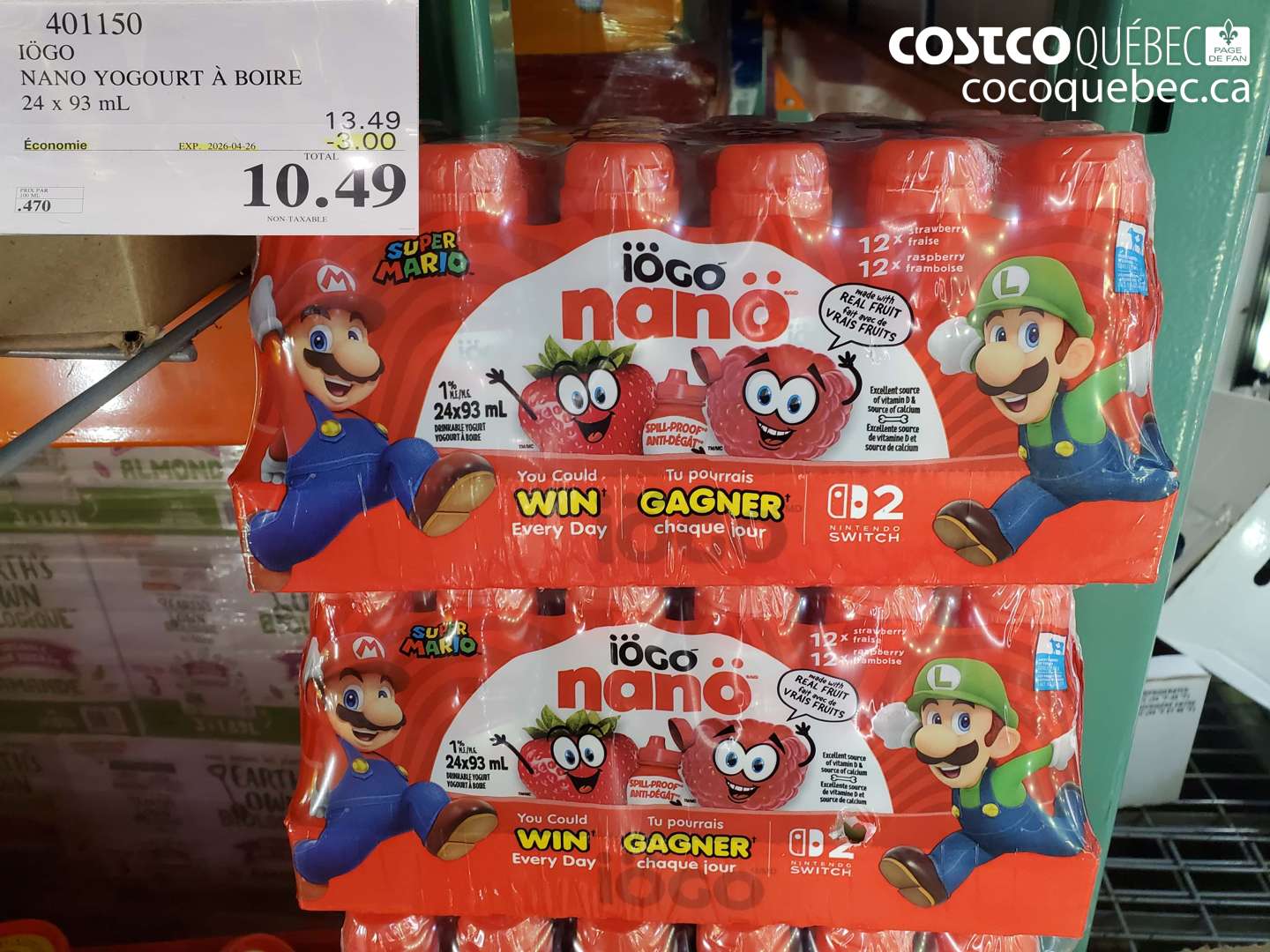 401150 NANO YOGOURT À BOIRE 24 X 93 ML ($3.00 INSTANT SAVINGS EXPIRES ON 2026-04-26) $10.49