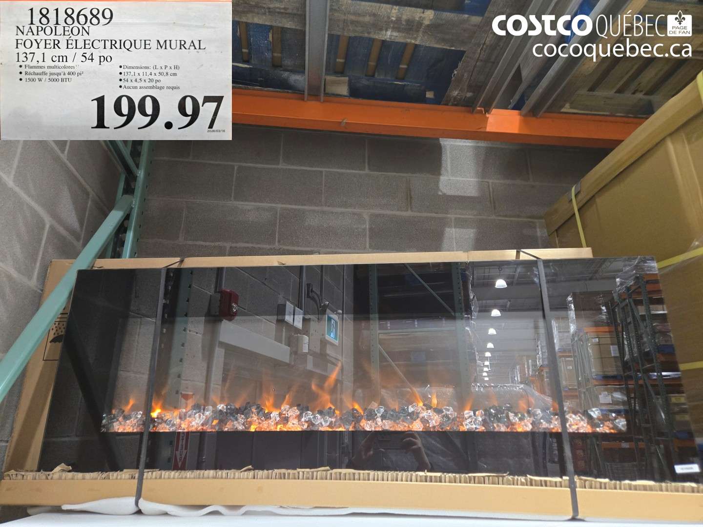 1818689 NAPOLEON FOYER ÉLECTRIQUE MURAL 137,1 CM / 54 PO $199.97