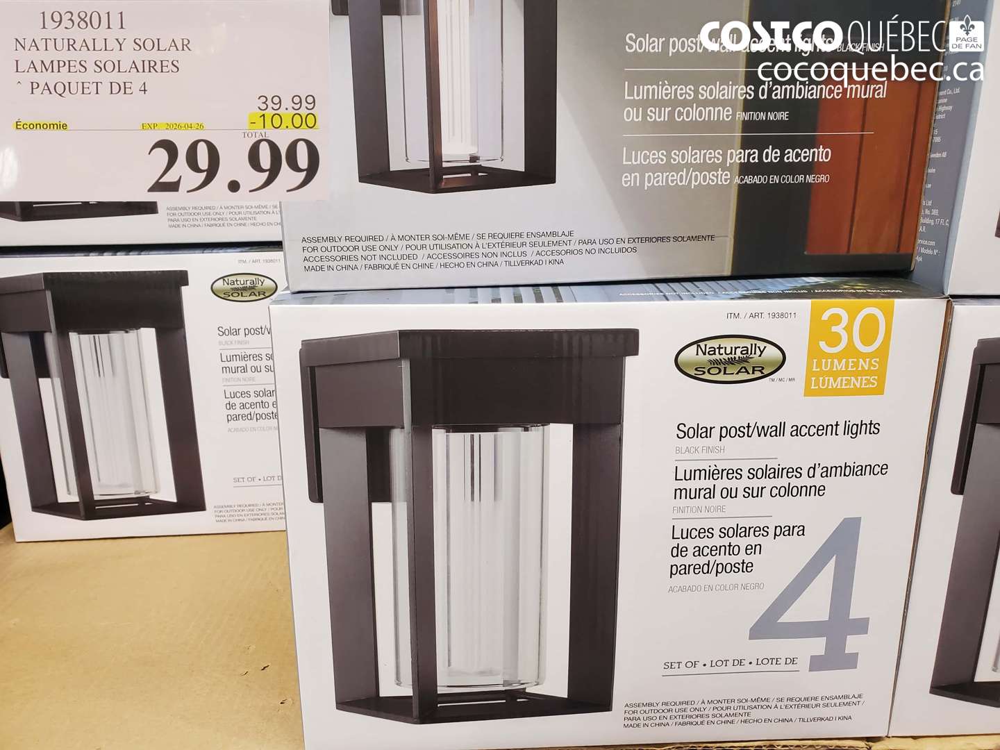 1938011 NATURALY SOLAR LAMPES SOLAIRES PAQUET DE 4 ($10.00 INSTANT SAVINGS EXPIRES ON 2026-04-26) $29.99