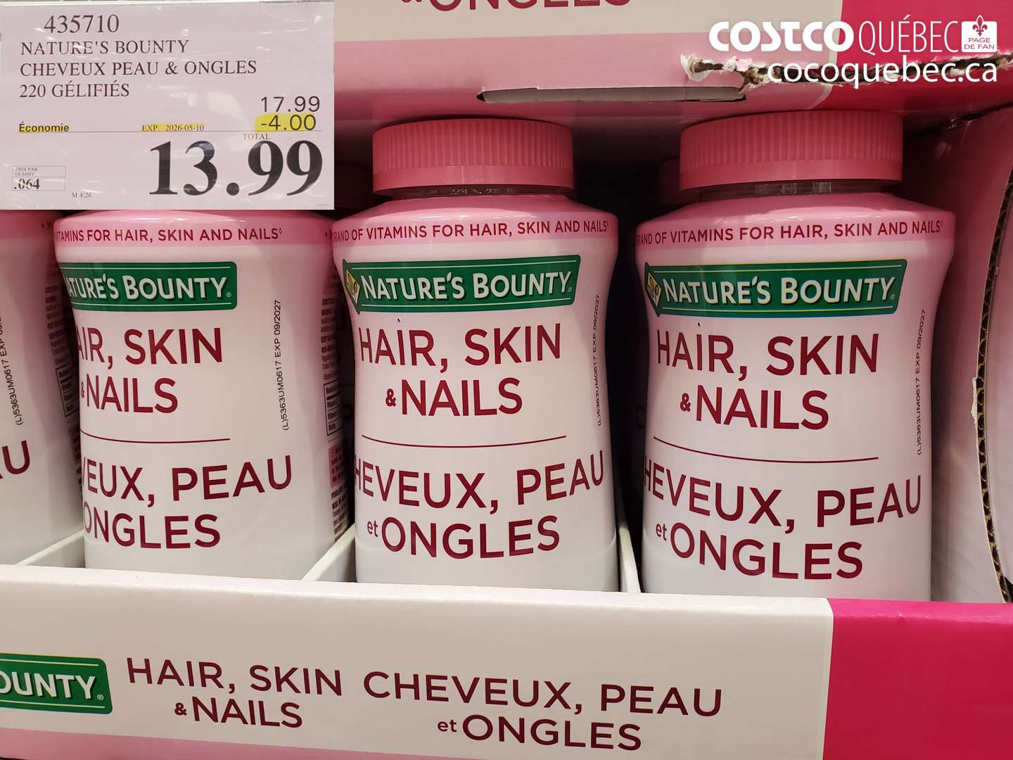 435710 NATURE'S BOUNTY CHEVEUX PEAU & ONGLES 220 GELIFIES ($4.00 INSTANT SAVINGS EXPIRES ON 2026-05-10) $13.99