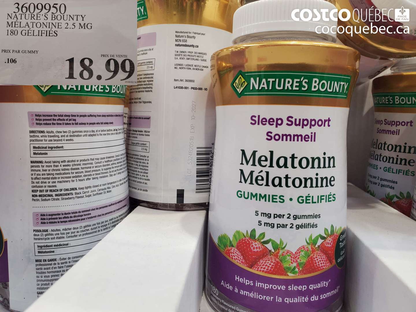 3609950 NATURE'S BOUNTY MELATONINE 2.5 MG 180 GELFIES $18.99