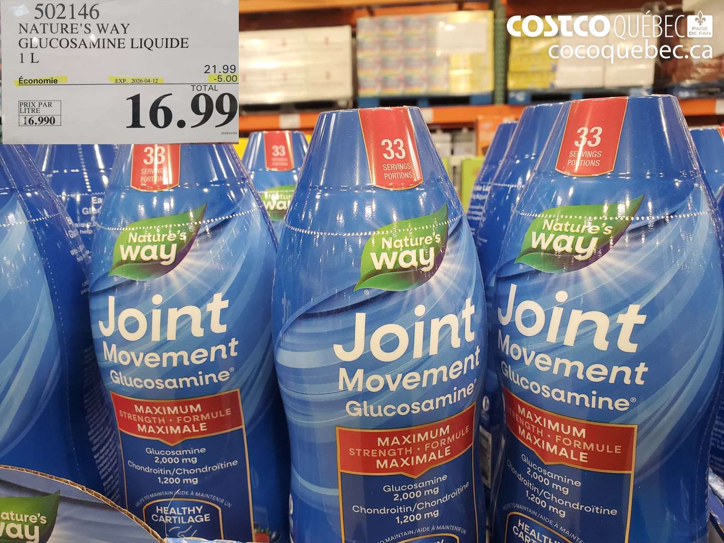 502146 NATURE'S WAY GLUCOSAMINE LIQUIDE 1 L ($5.00 INSTANT SAVINGS EXPIRES ON 2026-04-12) $16.99