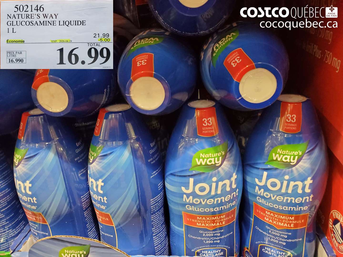 502146 NATURE'S WAY GLUCOSAMINE LIQUIDE 1 L ($5.00 INSTANT SAVINGS EXPIRES ON 2026-04-19) $16.99