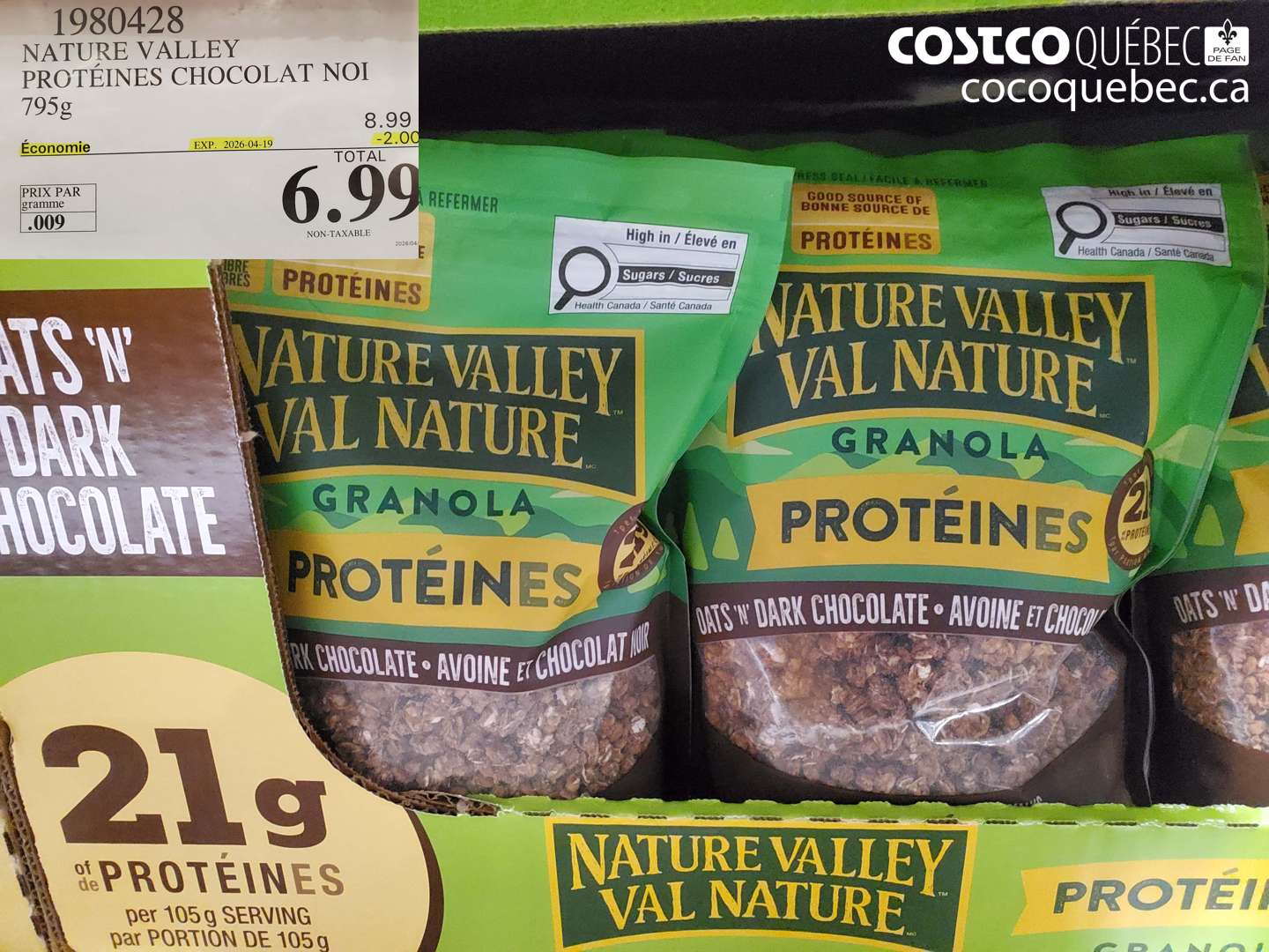 1980428 NATURE VALLEY PROTEINES CHOCOLAT NOI ($2.00 INSTANT SAVINGS EXPIRES ON 2026-04-19) $6.99
