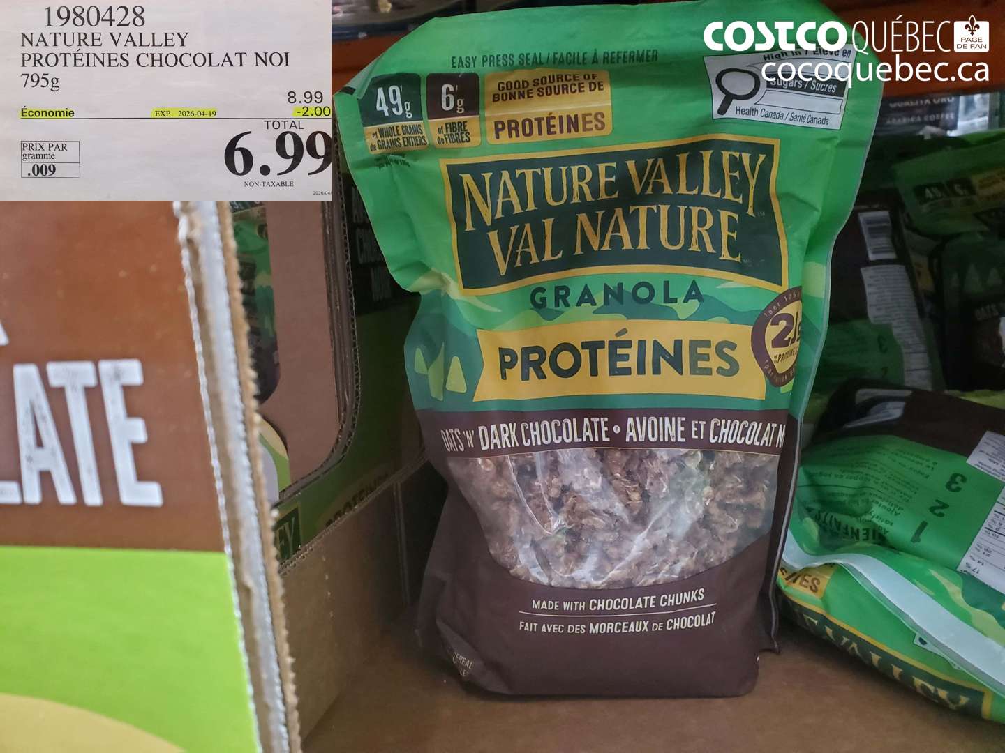 1980428 NATURE VALLEY PROTÉNES CHOCOLAT NOI 795G ($2.00 INSTANT SAVINGS EXPIRES ON 2026-04-19) $6.99