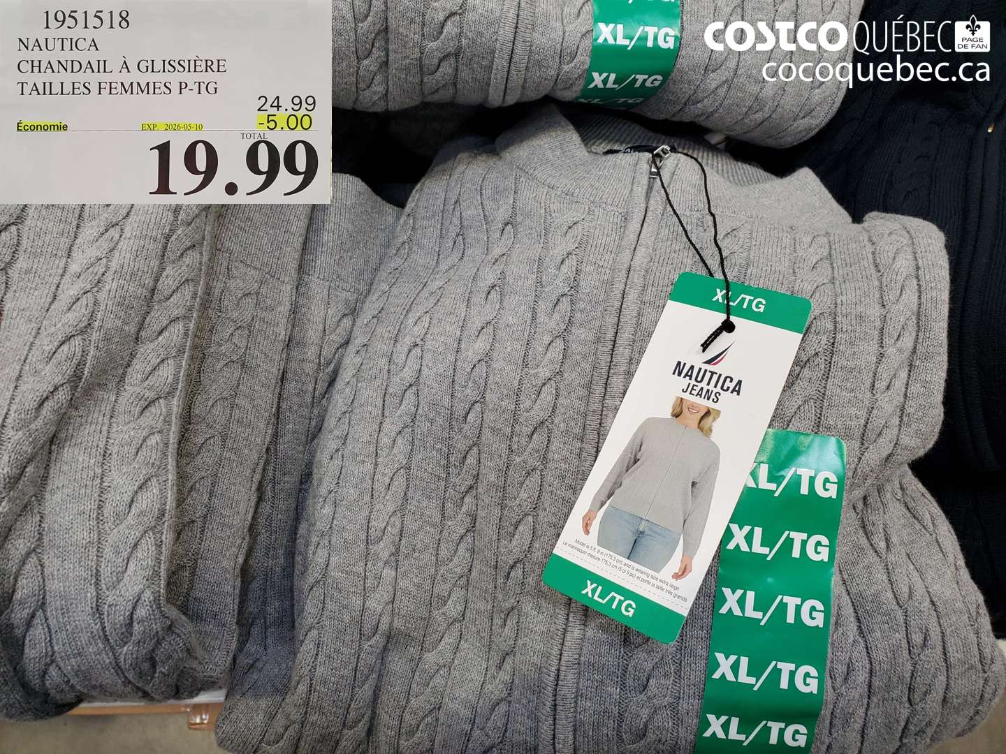1951518 NAUTICA CHANDAIL À GLISSIÈRE TAILLES FEMMES P-TG ($5.00 INSTANT SAVINGS EXPIRES ON 2026-05-10) $19.99