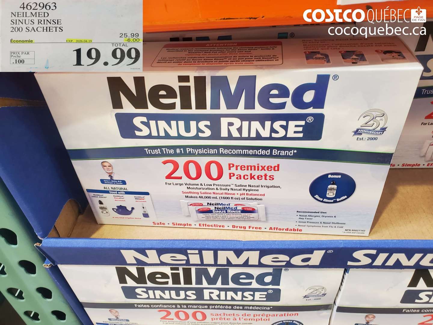 462963 NEILMED SINUS RINSE 200 SACHETS ($6.00 INSTANT SAVINGS EXPIRES ON 2026-04-19) $19.99