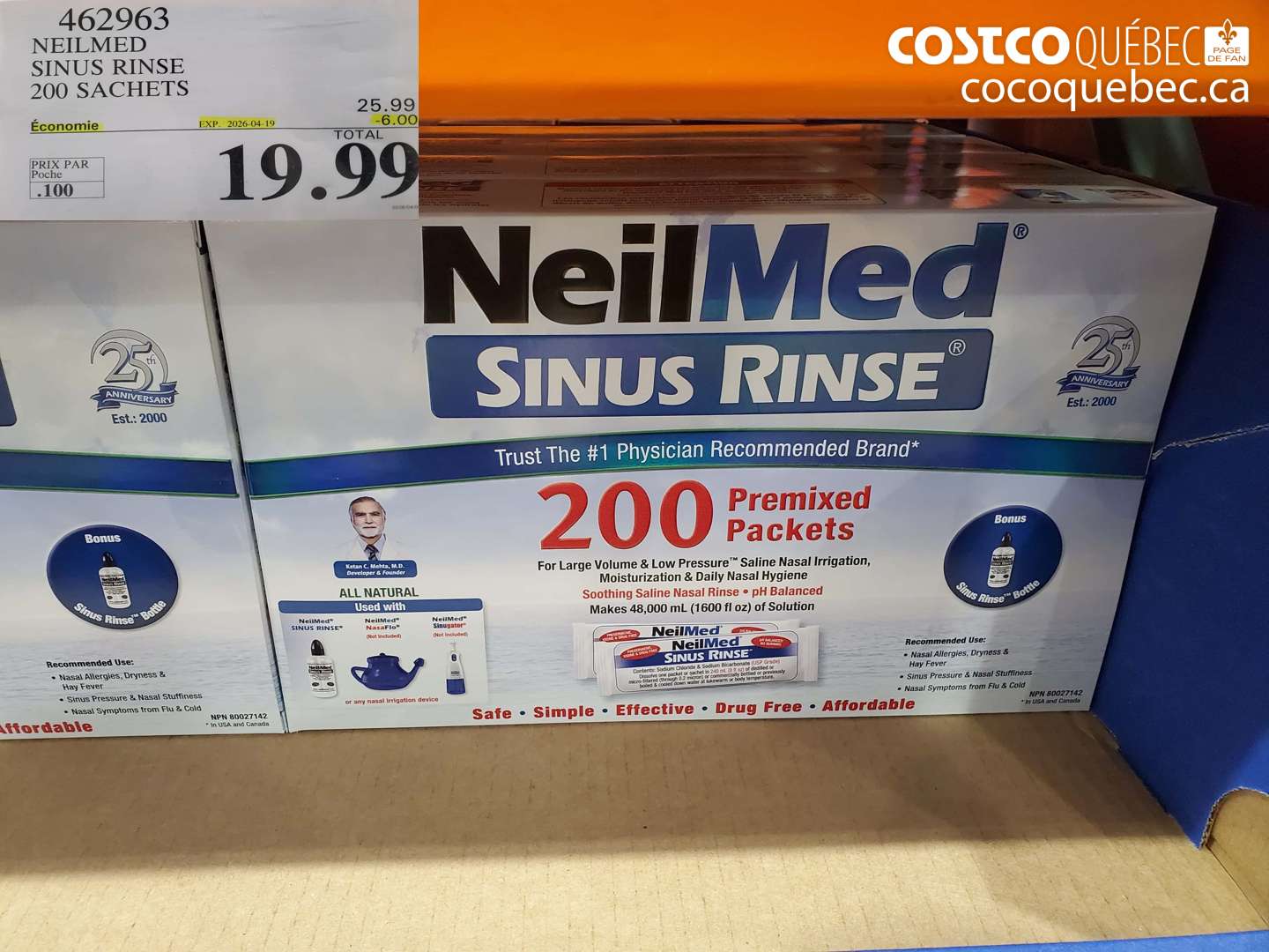 462963 NEILMED SINUS RINSE 200 SACHETS ($6.00 INSTANT SAVINGS EXPIRES ON 2026-04-19) $19.99