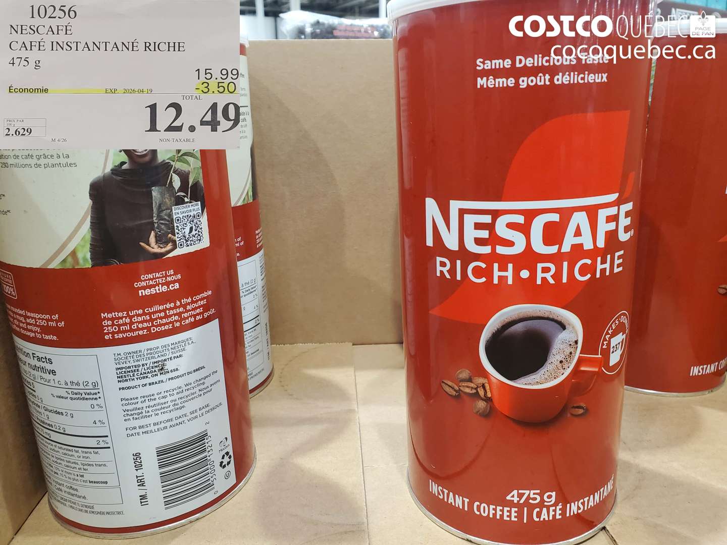 10256 NESCAFÉ CAFÉ INSTANTANÉ RICHE 475 G ($3.50 INSTANT SAVINGS EXPIRES ON 2026-04-19) $12.49